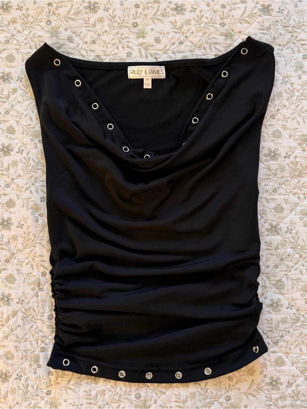 Riley & James Black Grommet Cowl Neck Tank